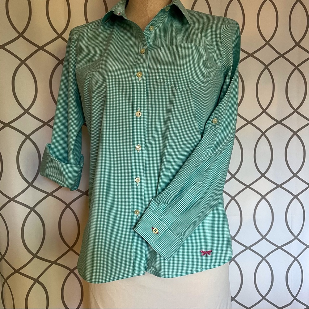 Talbots Aqua Checkered Shirt Size Sp